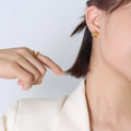 Gold Half-Sphere Dome Stud Earrings With Chain Detail view 6