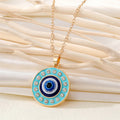 Gold Tone Round Crystal Evil Eye Pendant Necklaces in Four Colors view 6