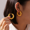 Gold Textured Hoop Earrings Mesh Disc Scale Bead Styles view 2