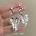 Silver-Tone Teardrop Frame White Petal Tassel Drop Earrings view 1