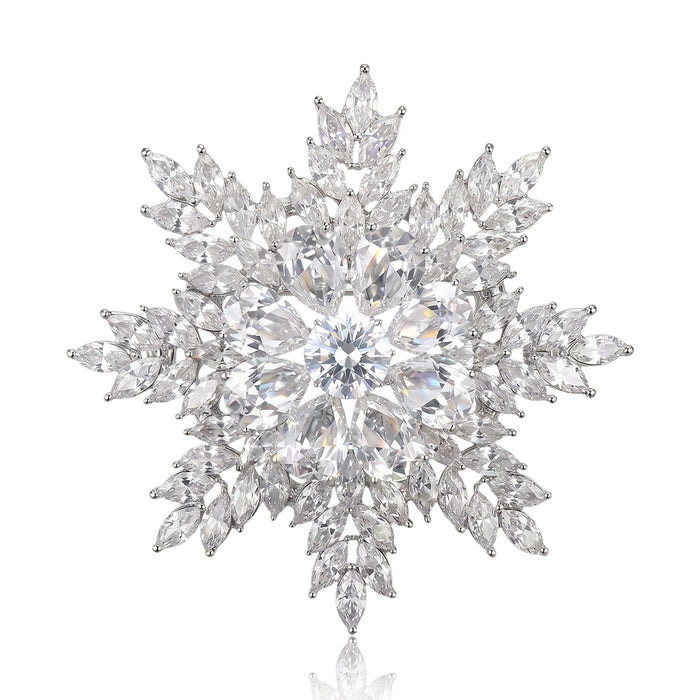 Crystal Snowflake Brooch in Blue or Clear Silver Tone
