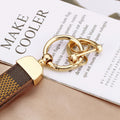 Classic Patterned Leather Wrist Strap Keychain in Brown and Tan view 3