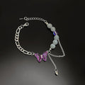 Purple Crystal Butterfly Silver Chain Bracelet Bead Heart Dangle view 4