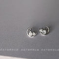 Silver Crescent Moon Twin Rabbit CZ Mini Stud Earrings view 4