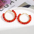 Gold Tone Large Hoop Earrings with Irregular Chip Beads view 7