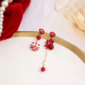 Red Lion Dance Fu Charm Asymmetric Drop Earrings Pearls view 2