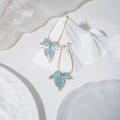 Blue Maple Leaf Extra Long Gold Tone Loop Earrings view 3