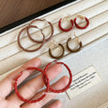 Red And Brown Enamel Hoop Earrings In Two Widths Jewelry view 2