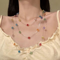 Colorful Glass Bead Station Necklace with Decorative Details view 3
