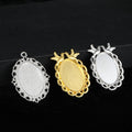 Oval Filigree Cabochon Tray Pendant Base Floral Bird Design Silver Gold view 1
