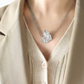 Dual Chain Textured Leaf Pendant Necklace Gold Or Steel view 7