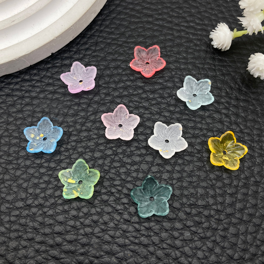 11mm Gold Splashed Acrylic Five Petal Plum Flower Charm Pendant for Hairpins Earrings