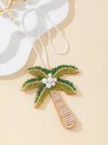 Green Beaded Palm Tree Charm Pendant With Pearl Coconuts view 6