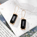 Rectangle Glass Crystal Dangle Earrings Gold Hooks 8 Colors view 7