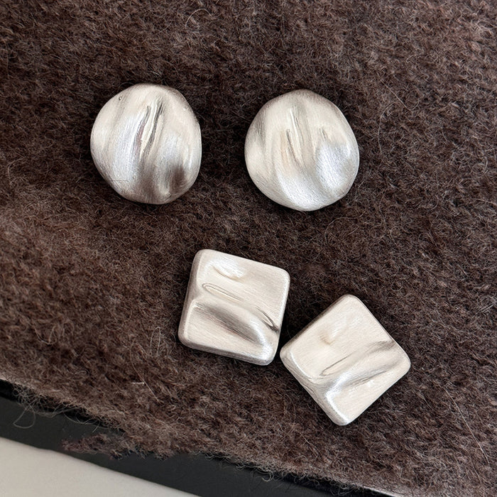 Silver Tone Ripple Stud Earrings In Round And Square Shapes