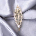 Crystal Feather Brooch with Pearl Tip and Gold Tone Spine view 3