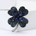 Crystal Four Leaf Clover Brooch in 4 Color Styles Metal Pin view 3