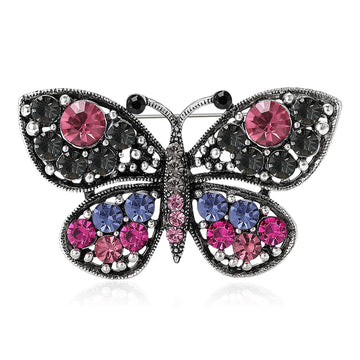 Crystal Butterfly Brooch with Two Colorful Wing Designs