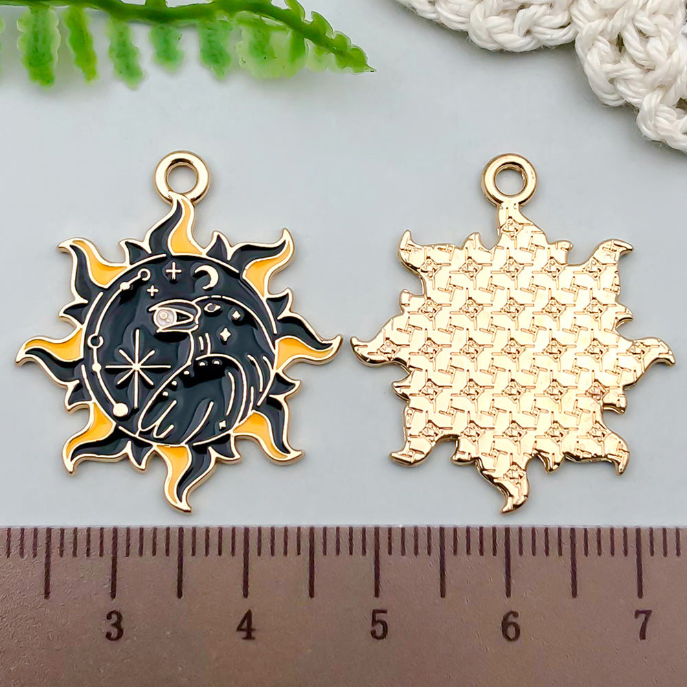 Enamel Zinc Alloy Halloween Sun Moon Flower Crow charm pendants for DIY earrings keychains