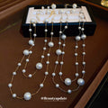 Long Station Pearl Lariat Y Necklace Silver Champagne Gold view 2