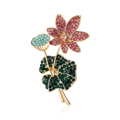 Main product view of 粉绿水晶荷花荷叶胸针 on a light background