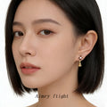 Wine Red Enamel Flower Stud Earrings With Gold Gourd Dangles view 2
