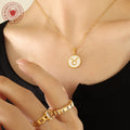 Gold White Shell Zodiac Disc Pendant Necklaces 12 Signs view 3