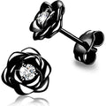 Rose Flower Stud Earrings Multi Metal Clear Pink Centers view 6