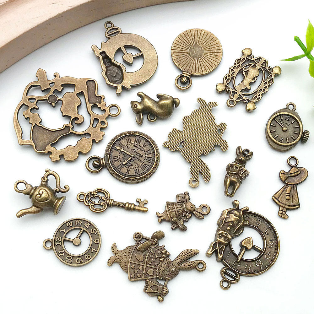 Antique Bronze Zinc Alloy Rabbit Teapot Clock Key Charm Pendants for DIY Wonderland Jewelry