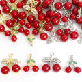 Tiny Red Cherry Enamel Metal Jewelry Charms, 4 Designs view 4