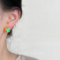 Orange Persimmon Green Calyx Enamel Stud Earrings Pair view 2