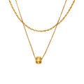 Gold Double Layer Bead Chain Ribbed Barrel Necklace Stainless view 5