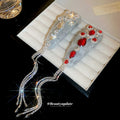 Gray Flocked Crystal Teardrop Tassel BB Hair Clips view 2