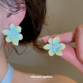 Pastel Multicolor Gradient Fabric Flower Stud Earrings view 4