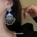 Silver-Tone Crystal Fan Drop Earrings For Women Jewelry view 4
