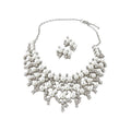 Silver Pearl Crystal Statement Bib Necklace Earrings Set view 5