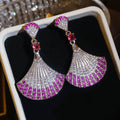Pink Crystal Fan Drop Earrings in Polished Statement Design view 6
