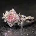 Pink Square Stone Double-Frame Twist Ring In Silver Tone view 2