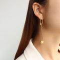 Asymmetric Gold Ball Drop Earrings Long and Short Pair view 3