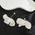 Asymmetric Sheer Fabric Flower Pearl Stud Drop Earrings view 4