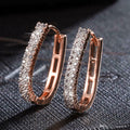Gold Tone Double Row Rectangular Hoop Earrings With Clear Stones view 3