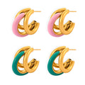 Gold Double C Hoop Stud Earrings Enamel Band Four Colors view 5