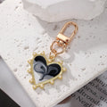 Gold Tone Pearl Heart Marbled Swirl Clip Keychains in Six Colors view 6