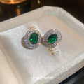 Emerald Green Oval Crystal Halo Stud Earrings For Women view 3
