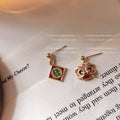 Asymmetric Gold Tone Lion Dance Fortune Plaque Drop Earrings view 4