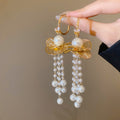 Lotus Pearl Tassel Drop Earrings Decorative Jewelry Design view 6