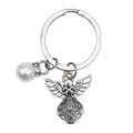 Silver Angel Pearl Rhinestone Cap Split Ring Keychain view 5