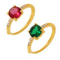 Round Zircon Open Ring in Rose Red or Emerald Green view 5