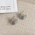 Silver And Gold Tone Layered Ripple Half Hoop Stud Earrings view 4
