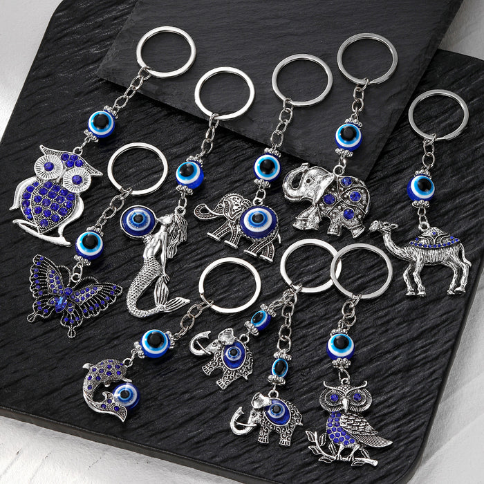 Silver Tone Animal Mermaid Butterfly Evil Eye Split Ring Keychains